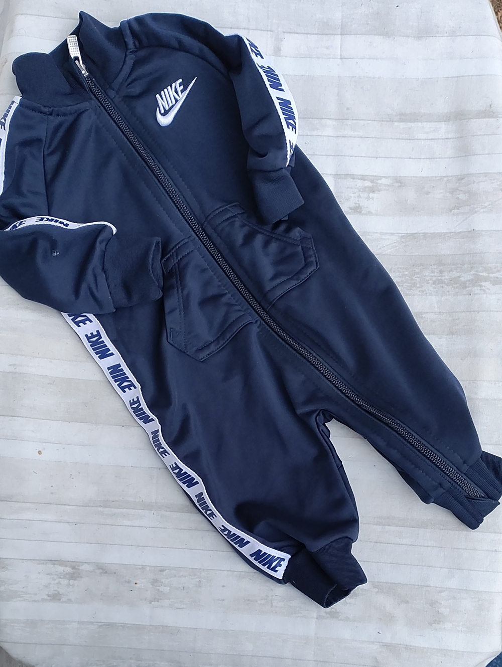 Nike Navy Blue Zip-up Romper Jumpsuit with White Logo Tape Mock Turtleneck